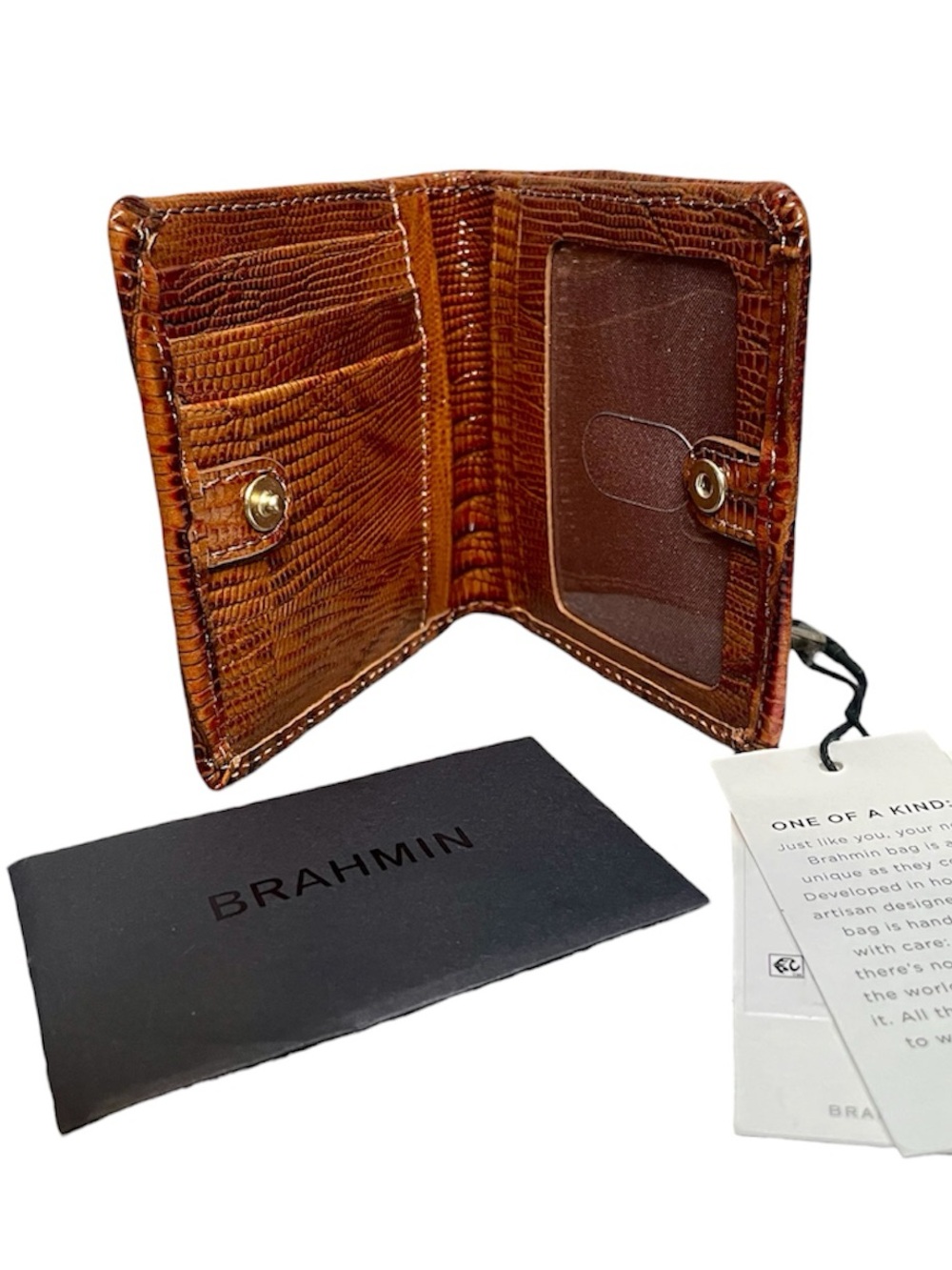 Brahmin Caramel Jardim Embossed Leather Snap Closure Compact Wallet New w/ Tags - Picture 4 of 7